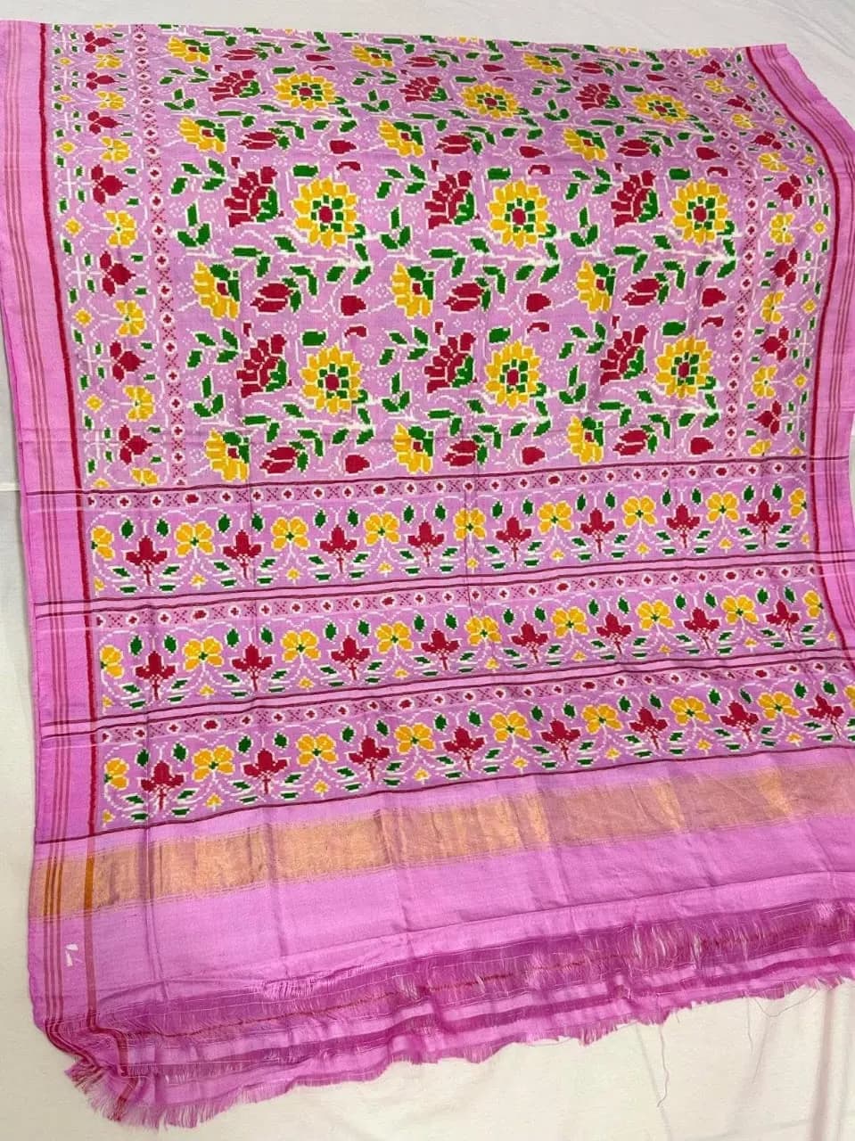 Flower Vines Baby Rose Pink Patola Saree