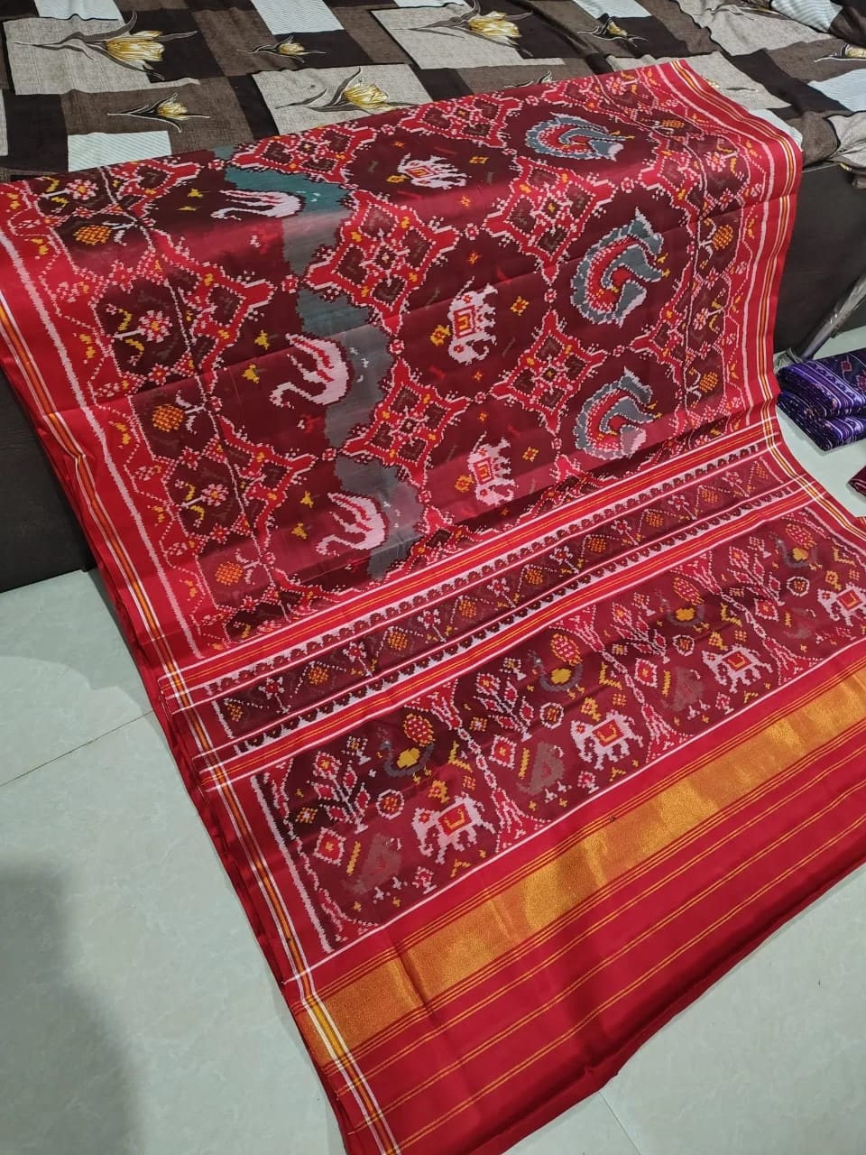 Crimson Heritage Kunjar Popat Silk Patola Saree
