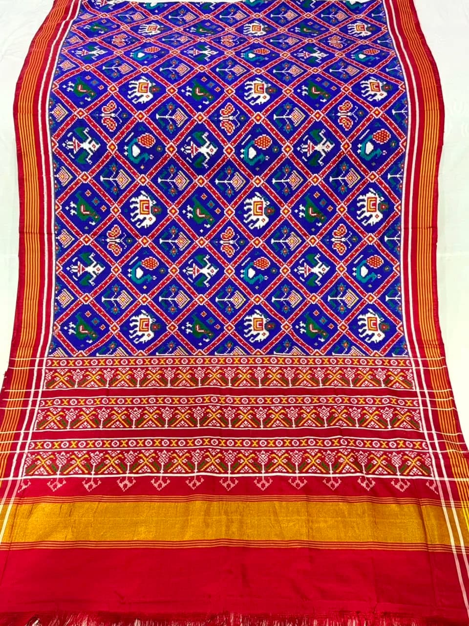 Royal Blue & Crimson Chhabdi Bhat Double Ikat Patola Silk Saree
