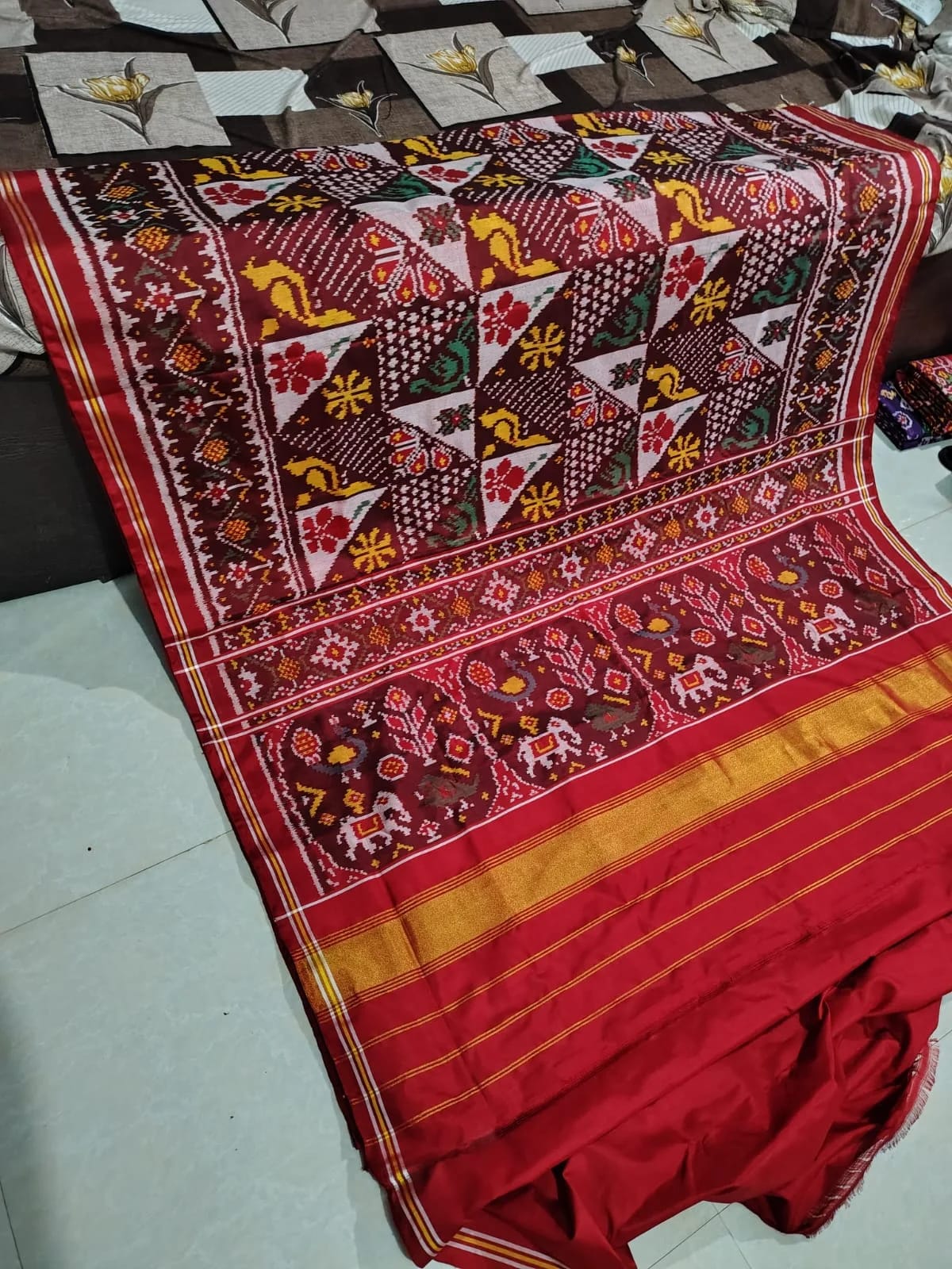 Wine Red & Gold Bohra Shahi Patola Saree